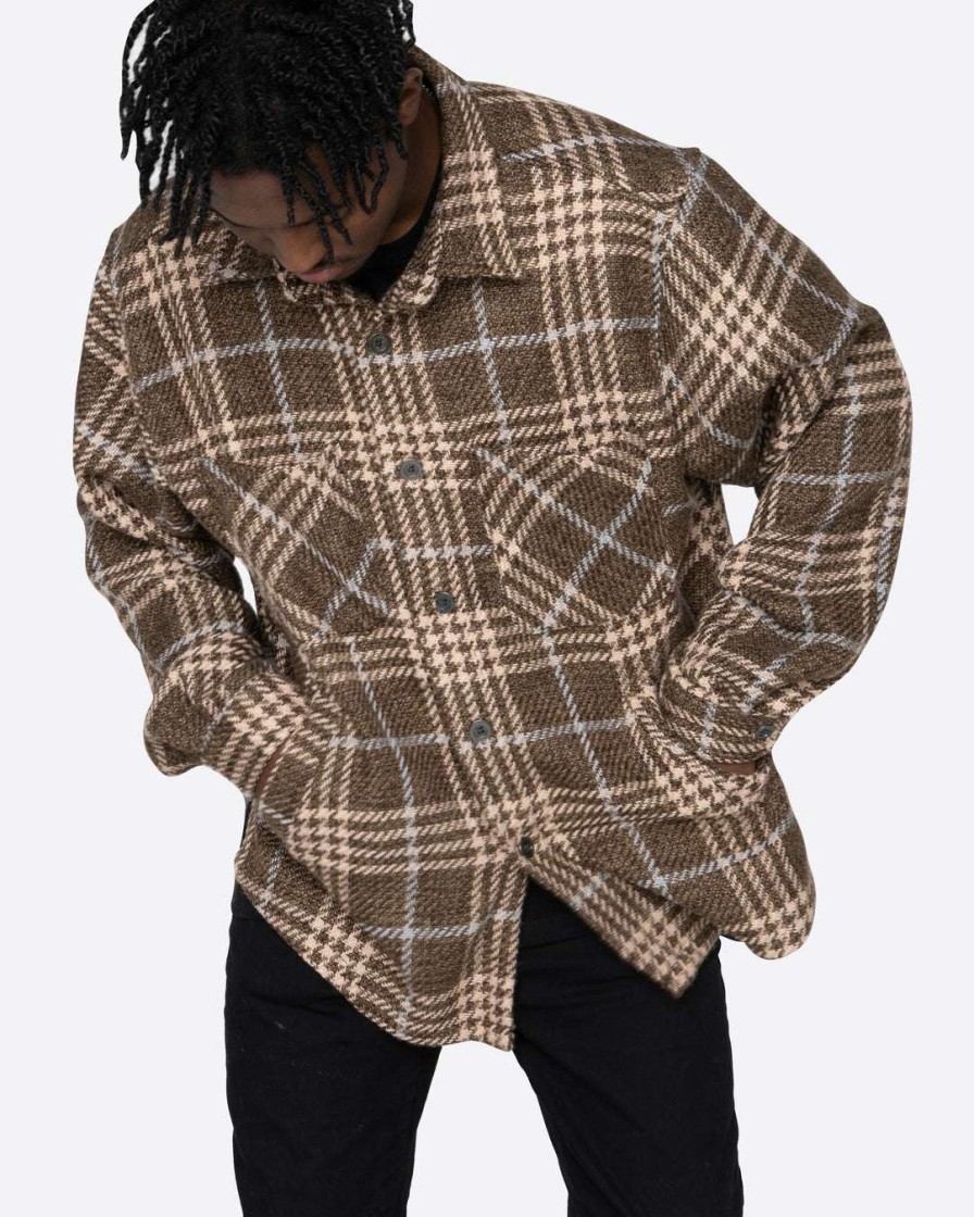 Men Eptm. | Eptm. Eptm Slit Flannel Shirt- Plaid Brown Shirts