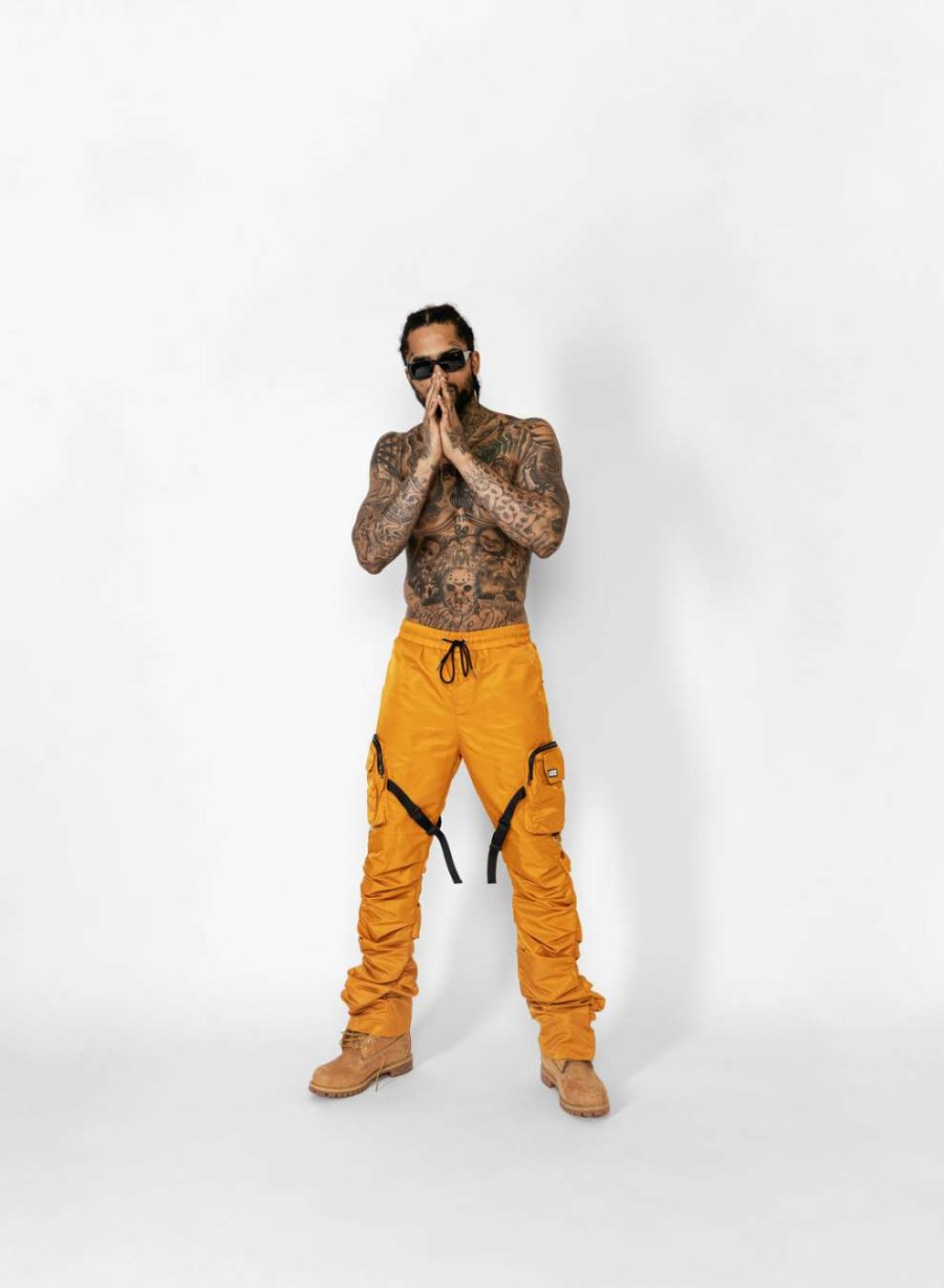 Men Eptm. | Eptm. Cargos Dave East Strap Stacked Flare Pants Mustard