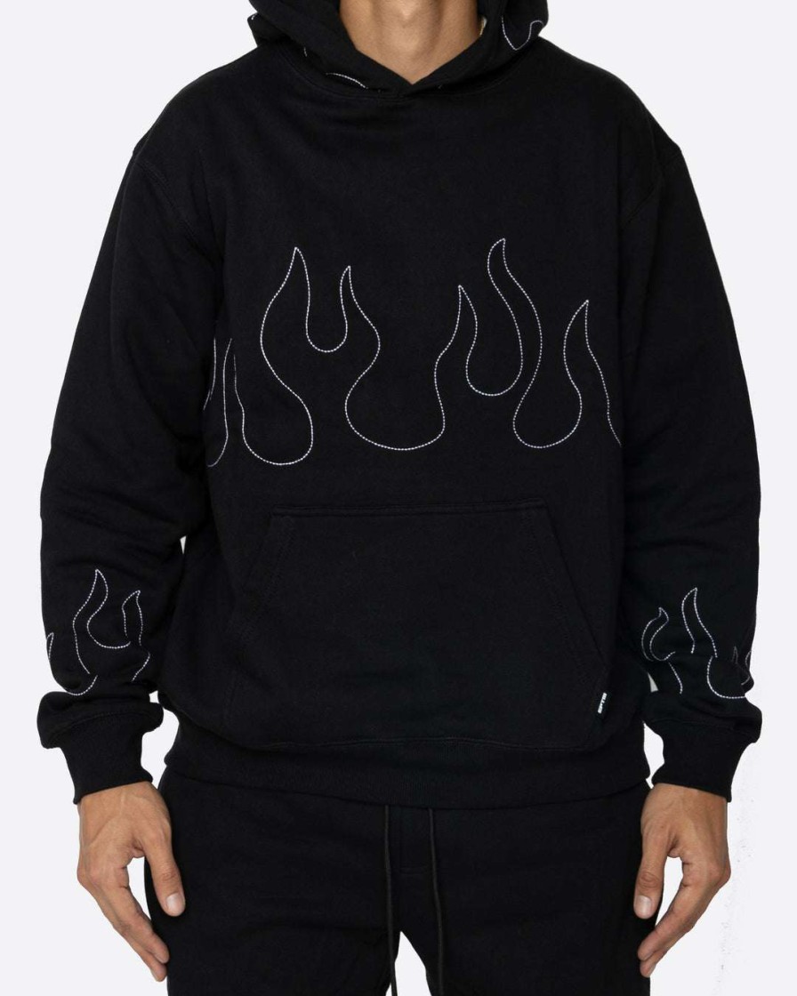 Men Eptm. | Eptm. Eptm Hand Stitched Flame Hoodie-Black/White