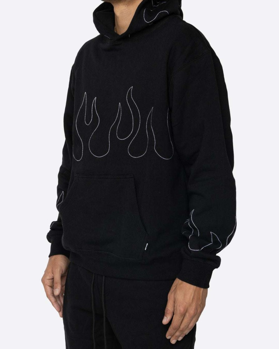 Men Eptm. | Eptm. Eptm Hand Stitched Flame Hoodie-Black/White