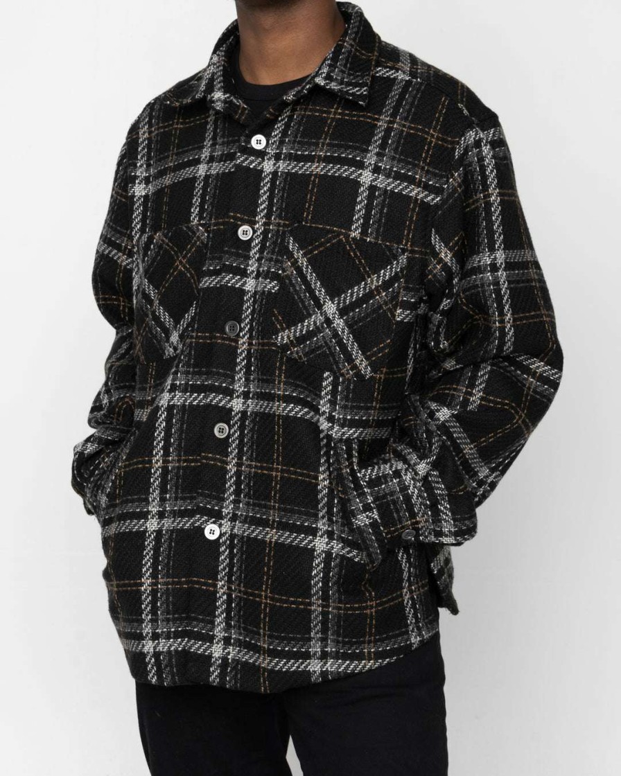 Men Eptm. | Eptm. Eptm Slit Flannel Shirt-Mocha Black Shirts