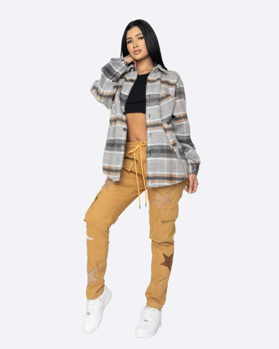 Women Eptm. | Eptm. Eptm Women Slit Flannel Shirt-Mohair/Almond Tops