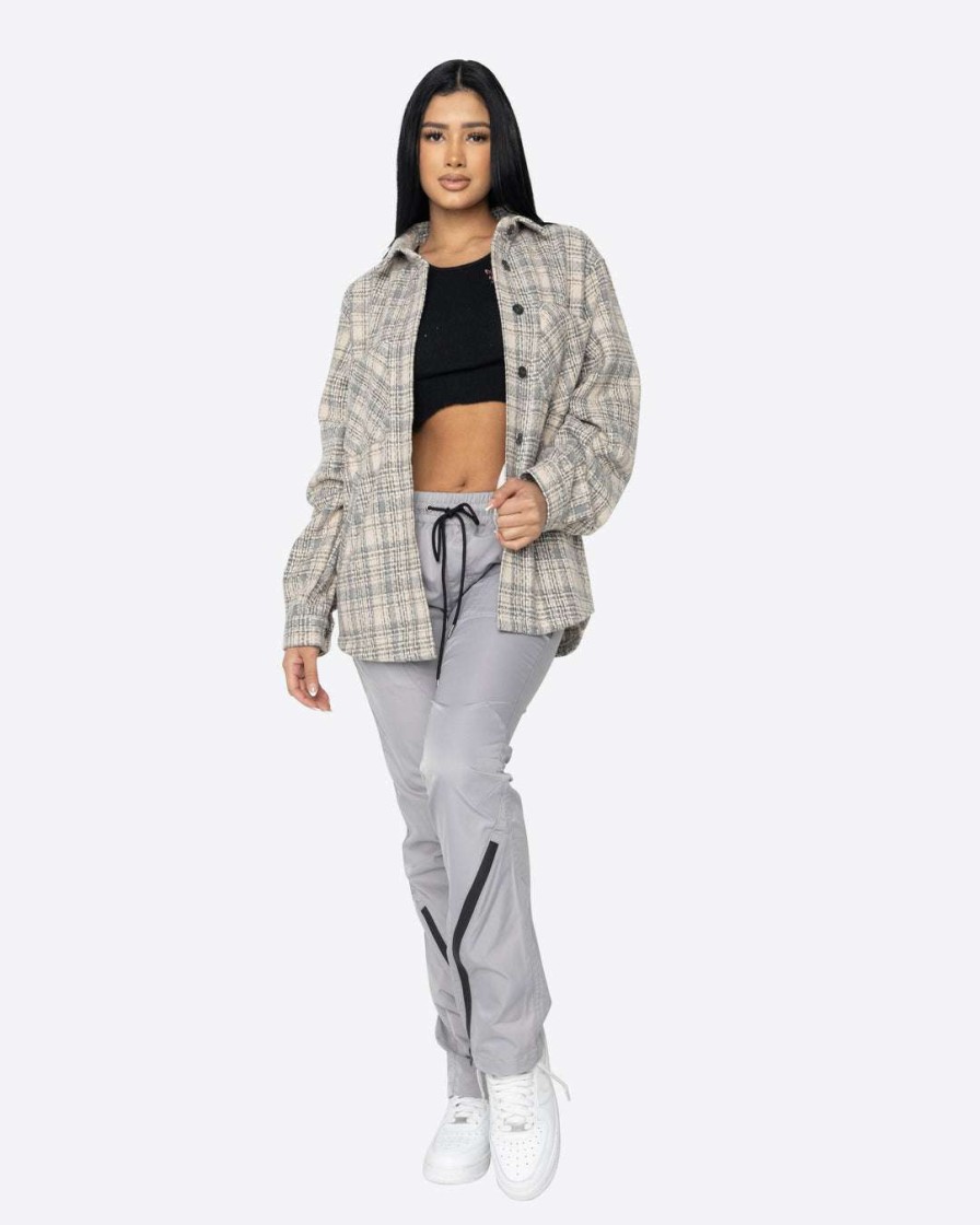 Women Eptm. | Eptm. Eptm Women Slit Flannel Shirt-Cream