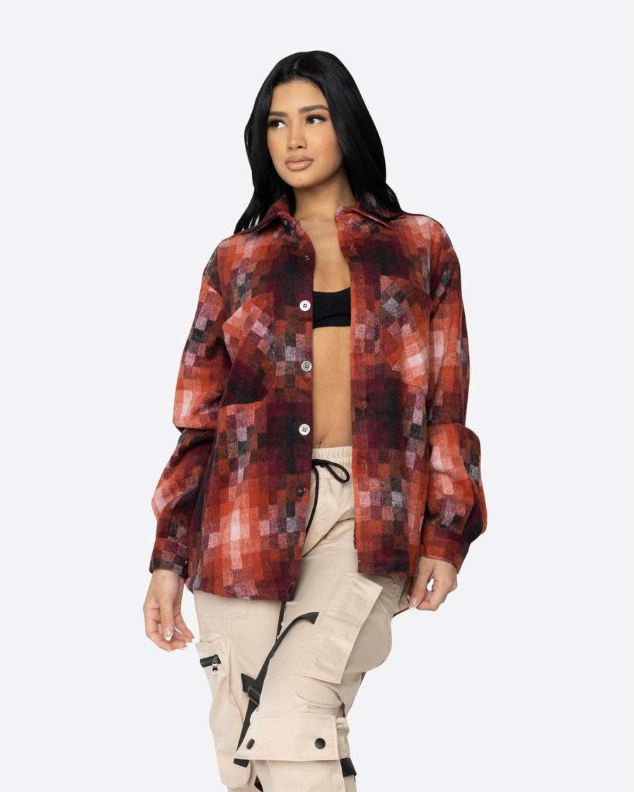 Women Eptm. | Eptm. Tops Eptm Women Heavy Flannel Shirt-Orange